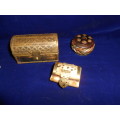 3 Unique Decorated Brass, Copper, Bone Pill Boxes