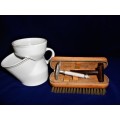 Vintage Razor in a Clothes Brush, Bakelite Razor and Shaving Mug