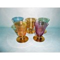 5  Gold Footed Iridescent Cocktail Liqueur Glasses