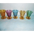5  Gold Footed Iridescent Cocktail Liqueur Glasses