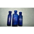 3 Cobalt blue Poison Bottles