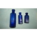 3 Cobalt blue Poison Bottles