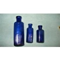 3 Cobalt blue Poison Bottles