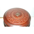 Chinese Brass Banded Elmwood Wedding Box with Carved Lid.  Antique