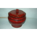 Chinese Cross Banded Food Container with Lion Finial