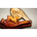 Gorgeous Amber Lion Meerschaum Pipe In Box
