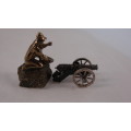 Miniature Gold Prospector On Fools Gold Nugget  And Canon