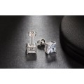Platinum Plated 1ct Cushion Cut Cubic Zirconia Stud Earrings **FREE VELVET POUCH