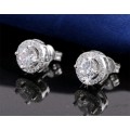 Platinum Plated Silver Round Cut 0.75ct Cubic Zirconia Stud Earrings **FREE VELVET POUCH