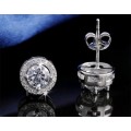 Platinum Plated Silver Round Cut 0.75ct Cubic Zirconia Stud Earrings **FREE VELVET POUCH