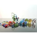 A Collection of Mini Murano Style Art Glass Tropical Fish Sweets and Roosters