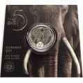 2019 Brilliant UNC Big SILVER Elephant R5 Coin