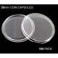 Clear Round Coin Capsules (25mm) - 100 Pack