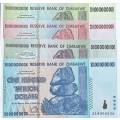 Zimbabwe $10 $20 $50 & $100 Trillion Dollar Banknote Set (UNC)