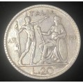 1928 Italian Silver 20 Lire