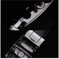 Black Leather Belt with Automatic Belt Buckle (Double Silver Lines) **Sale**