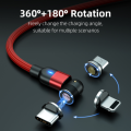 3 in 1 Magnetic Cable 3A Data Fast Charging 540 Rotatable 2m Micro, USB C, IOS Nylon Braided (Red)