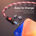 3 in 1 Luminous LED Magnetic Cable 3A Data Fast Charging 540 Rotatable 2m Micro, USB C, IOS (Red)