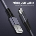 USB A to Micro USB Cable 3A Data Fast Charging 2m Nylon Braided (Silver)