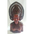 Large Hand carved Indonesian Teak bust/sculpture of a woman in traditional dress