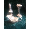 Stunning Silverplate Butter boat, Sugar sifter and posy/specimen vase collection
