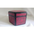 Stunning red and black decorated wood lacquered hexagonal box