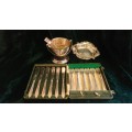 Silver plate collection Ice bucket, sweet dish and Fish eater set for 6 in presentation box