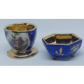 Stunning Blue and Gold ceramic romantic scene Egg cup and saltbush