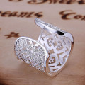 Statement Rings Cuff Ring Sterling Silver Rhinestone Heart Heart Adjustable Elegant Silver Jewelry