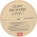 CLIFF RICHARD - Live! - South African Vinyl Album - CEY(M)250