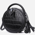 Circular Crossbody Bags for Women, Genuine Leather Ladies Round Handbags