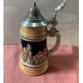 Vintage German Heidelberg ceramic beer mug with pewter lid