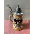 Vintage German Heidelberg ceramic beer mug with pewter lid