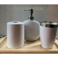 Bathroom set - White ceramic lotion dispenser, toothbrush holder and liquid soap containe