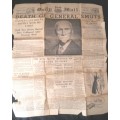 GENERAL SMUTS  RAND DAILY MAIL 1950 FRONT PAGE DEATH ANNOUNCEMENT