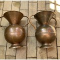 Vintage copper tone urn vases