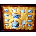 13 piece Miniature Porcelain Tea Set Red Box Decorative Box in Silk