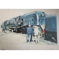Trains Lithograph David Hall Green Signed Trains