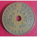 RARE 1951 SOUTHERN RHODESIA 1 PENNY - WWII GEORGE VI ERA - only 4 396 000 minted @ R1 NO RESERVE