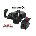 Logitech g flight yoke system with throttle quadrant and rudder pedals.