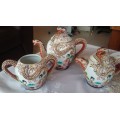 Antique 22-piece Japanese Satsuma Dragon Porcelain Tea Set - excellent condition
