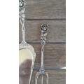 Cake Lifter and Matching Fork. Roses Motif. Silver.