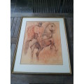 Knight on Horse by Raphael Ghislain. LARGE ORIGINAL Mixed Media:  Pastel,  Watercolour, Ink.
