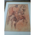 Knight on Horse by Raphael Ghislain. LARGE ORIGINAL Mixed Media:  Pastel,  Watercolour, Ink.