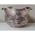 Solid Sterling Silver Indian Fluted Bowl. Hindu Deities. Madras.  Raj. Anglo-India. 59 grammes.