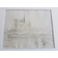 Alexander Graham Munro ( 1903-1985). Original drawing of Notre Dame, Paris and watercolour of Seine.