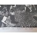 Bongiwe Dhlomo. Removals IV. Against our Will. Limited Edition Linocut 19/40. Rare Rorkes Drift art.