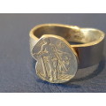 Solid Silver Shilling Angel Ring 1941 Cape of Good Hope. 8.6 grams solid silver. Size U ( men`s )