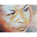 Sandile Sibiya. Huge Original Oil of Zulu Maiden. Framed. Signed.