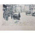 1933 signed etching. Maria Theresien Strasse Innsbruck, Austria. Monogramme HB 1933.